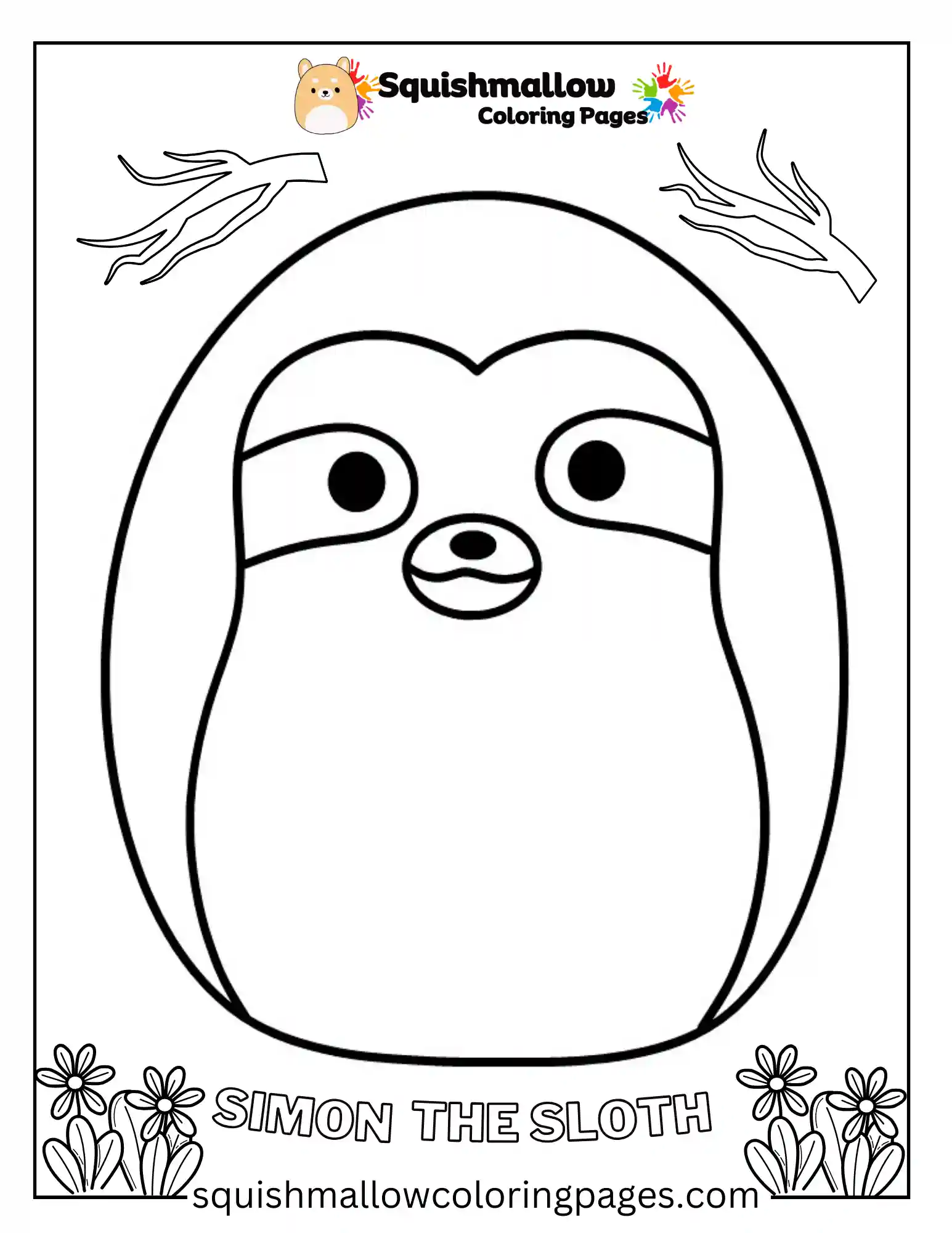 Simon The Sloth Squishmallow Coloring Pages