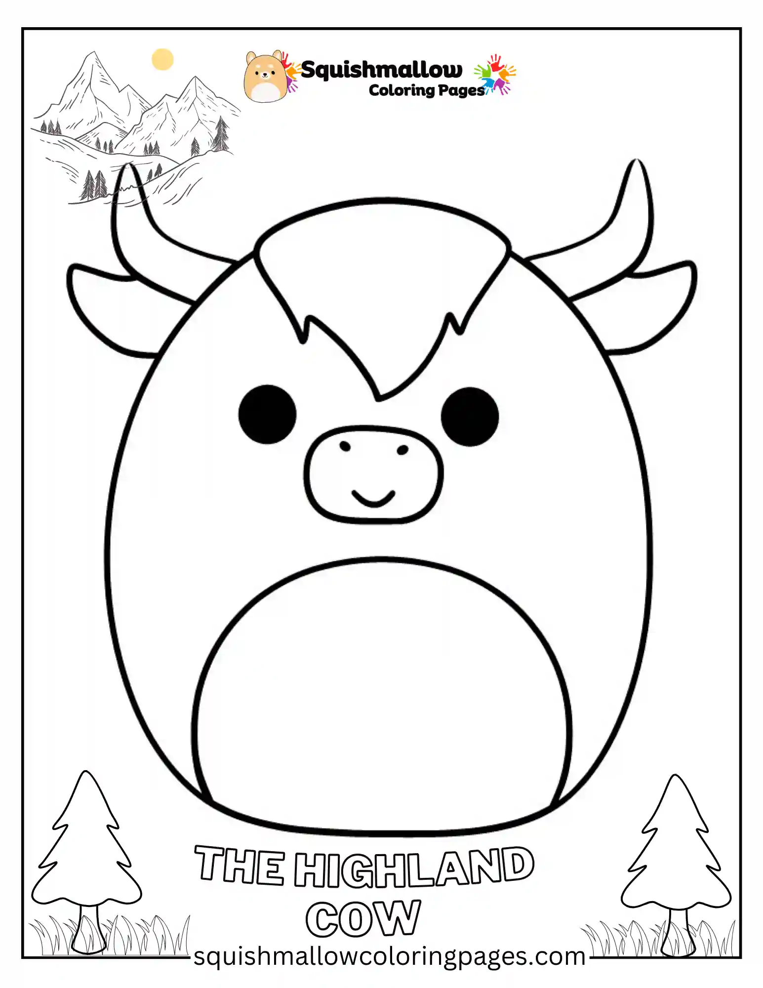 The Highland Cow Squishmallow Coloring Pages