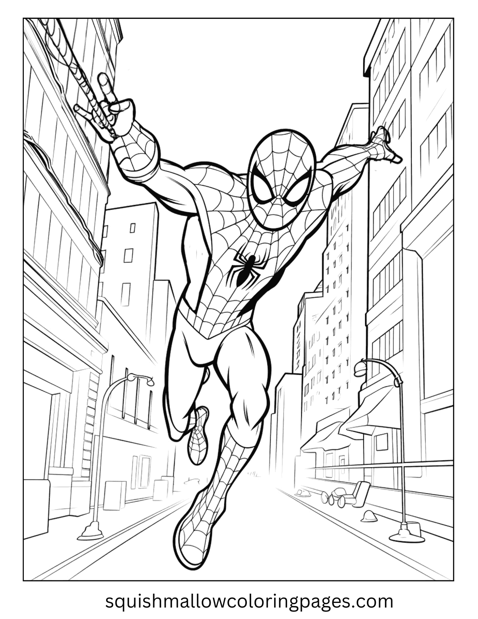 Spiderman Running on the street coloring pages