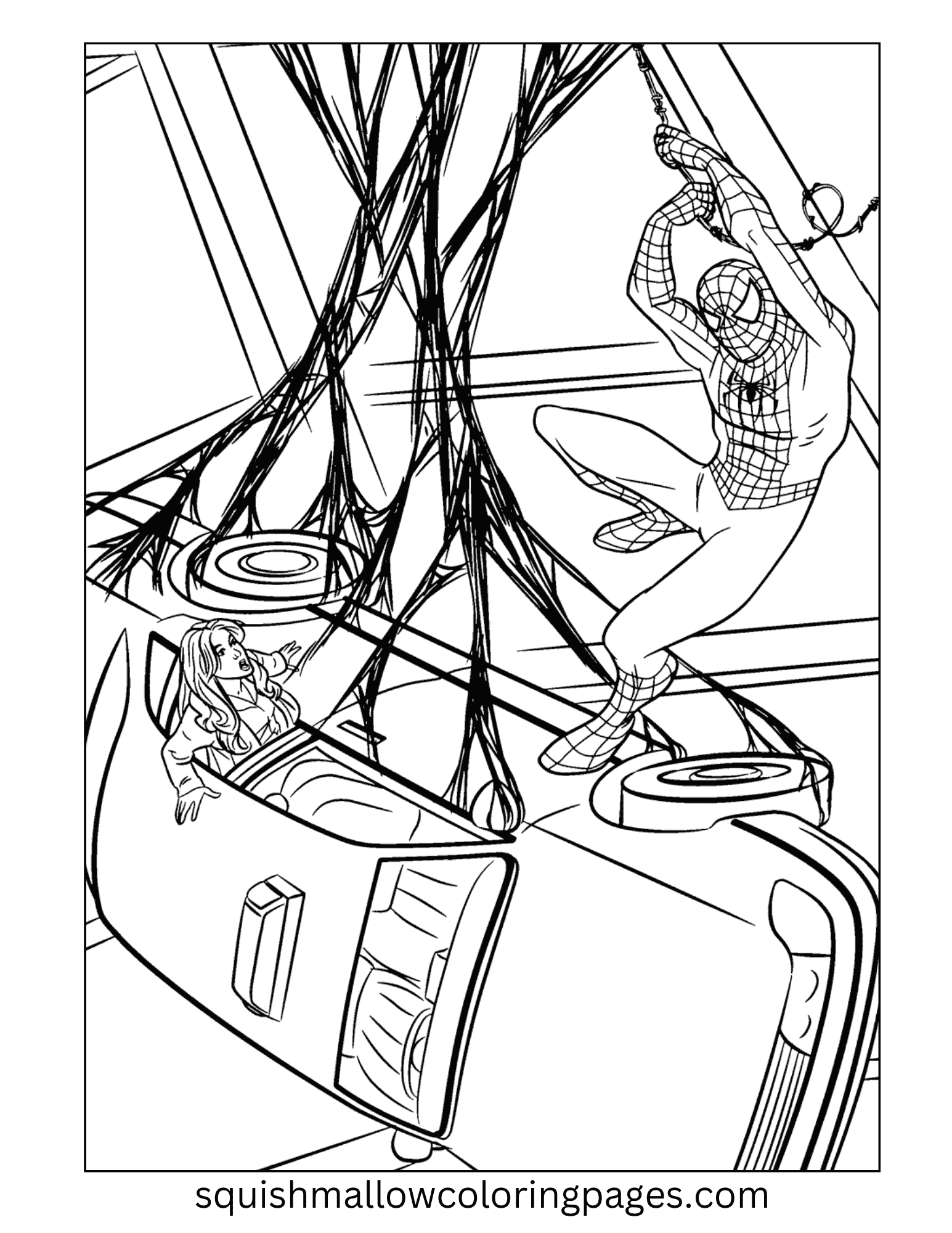 Hold Car Spiderman coloring pages